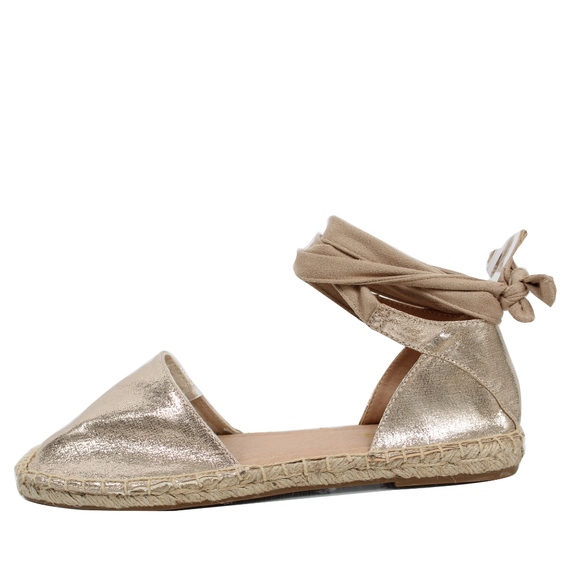 Shoes - Size 7 Gold Shimmer Crochet Espadrille Ankle Wrap